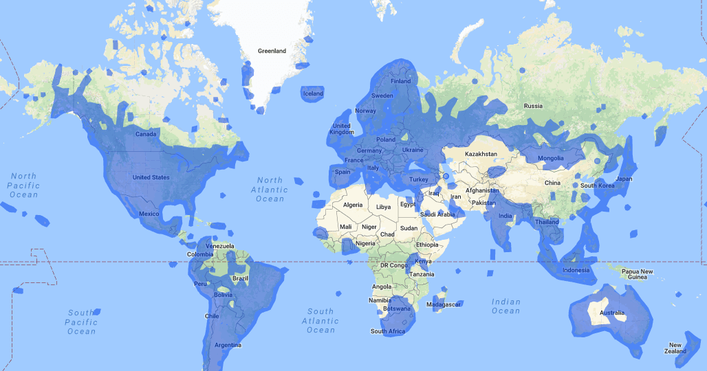 Map of Google Street View's coverage
